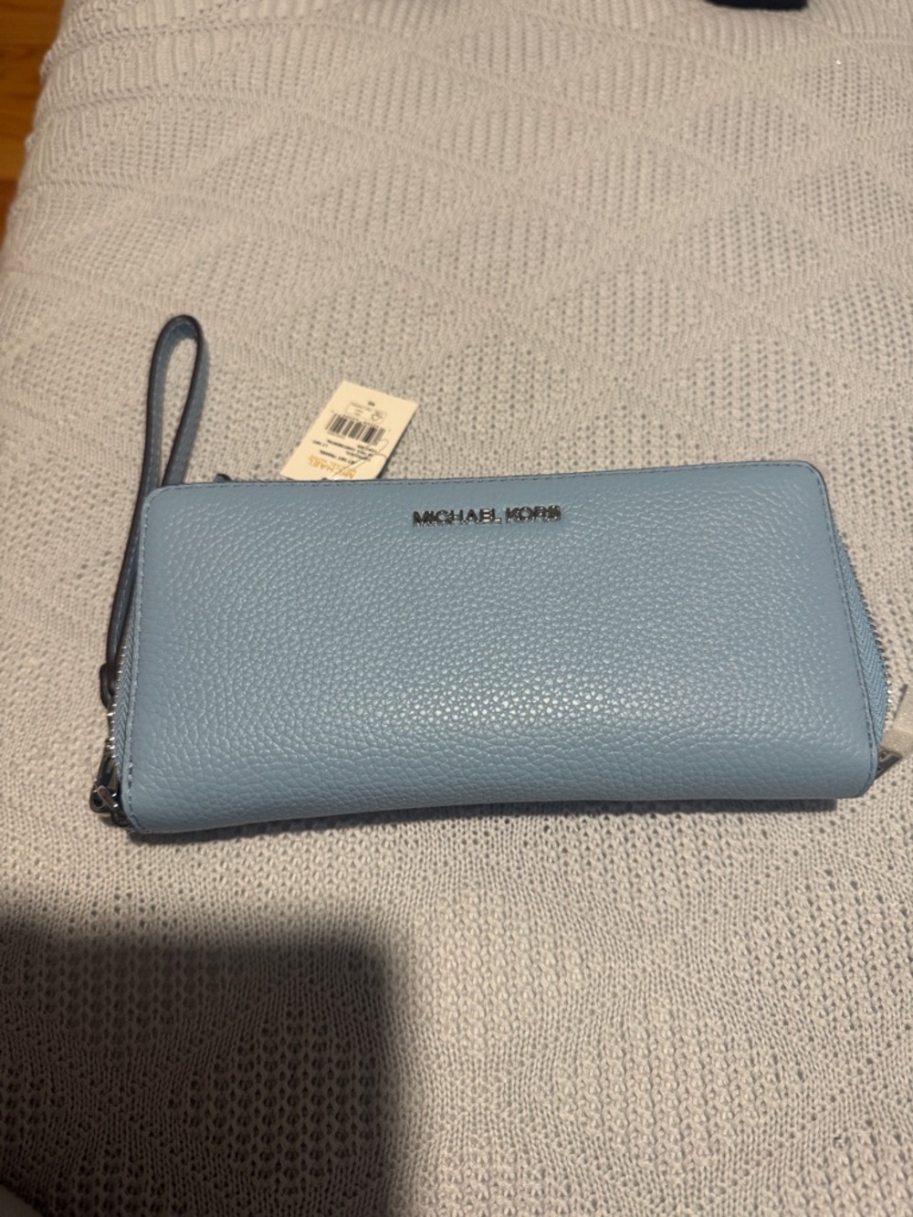 Michael Kors Powder Blue Pebbled Leather Wristlet Wallet
